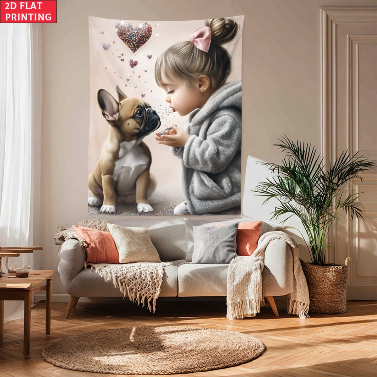 Baby Nursery Girl - Girl with french bulldog puppy heart