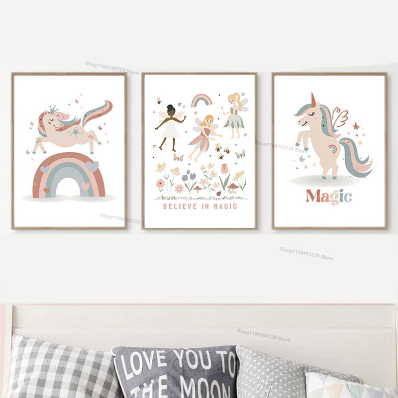 Baby Nursery Girl - Cartoon Girl Princess Unicorn Rainbow Magic