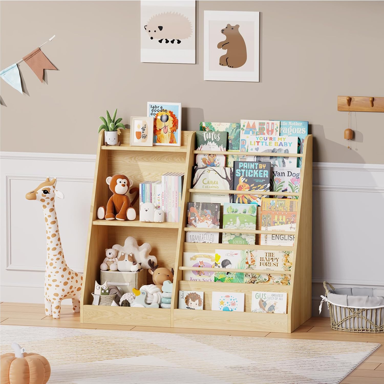 Baby Nursery Bookcase - Kids Bookshelf Storage Montessori Front Facing