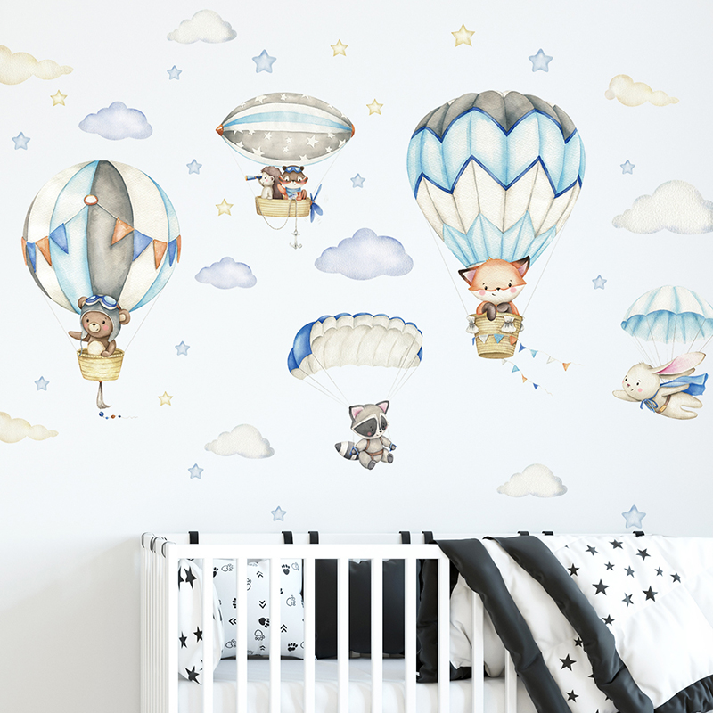 Baby Nursery Needs - Cartoon Cute Animals Hot Air Balloon