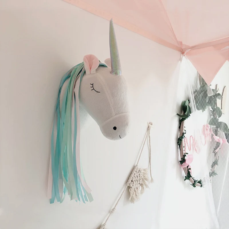 Baby Nursery Girl - Unicorn Plush Animal Head Wall Hanging