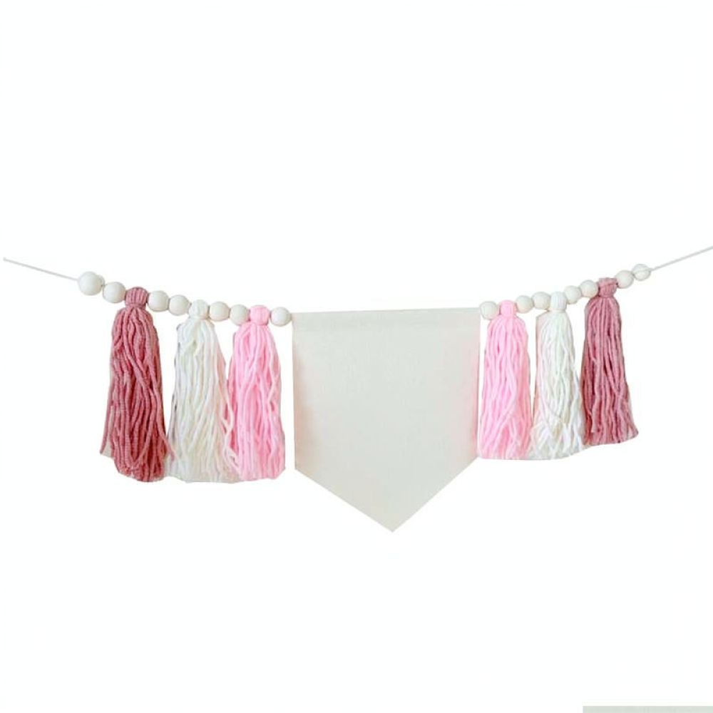 Baby Nursery Bunting - Wooden Bead Tassel Banner Kids Birthday