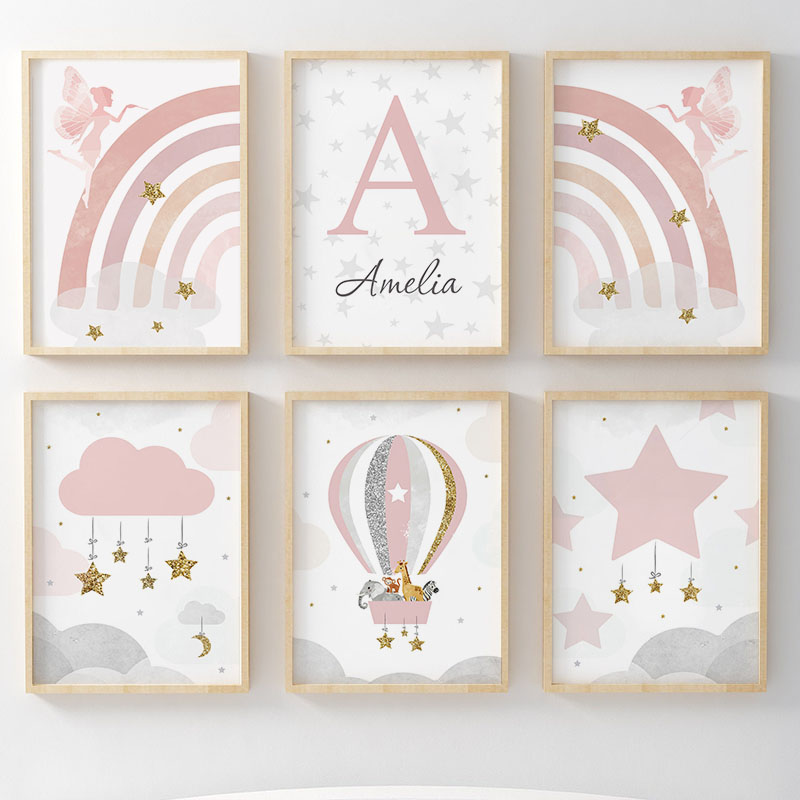Baby Nursery Girl - Pink Angel Girl Rainbow Wall Art