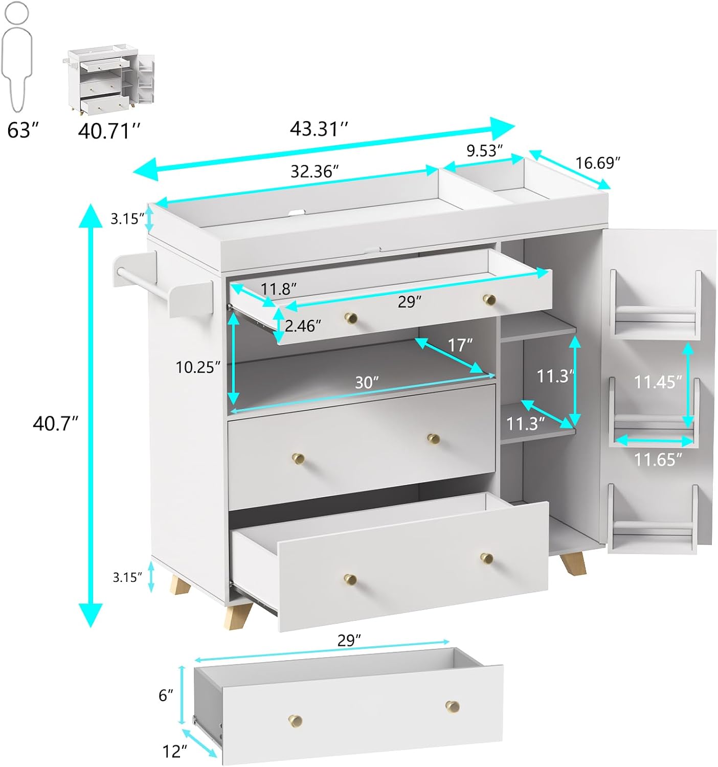 Baby Changing Table, Modern Di - Baby Nursery Drawers ulasan dan harga