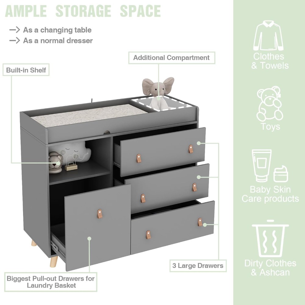 Baby Dresser Changing Table, T - Baby Nursery Drawers ulasan dan harga