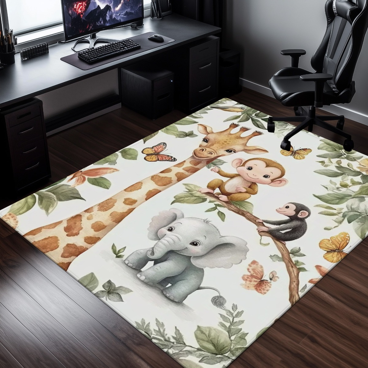 Watercolor Animal Jungle Print - Baby Nursery Jungle Rug ulasan dan harga