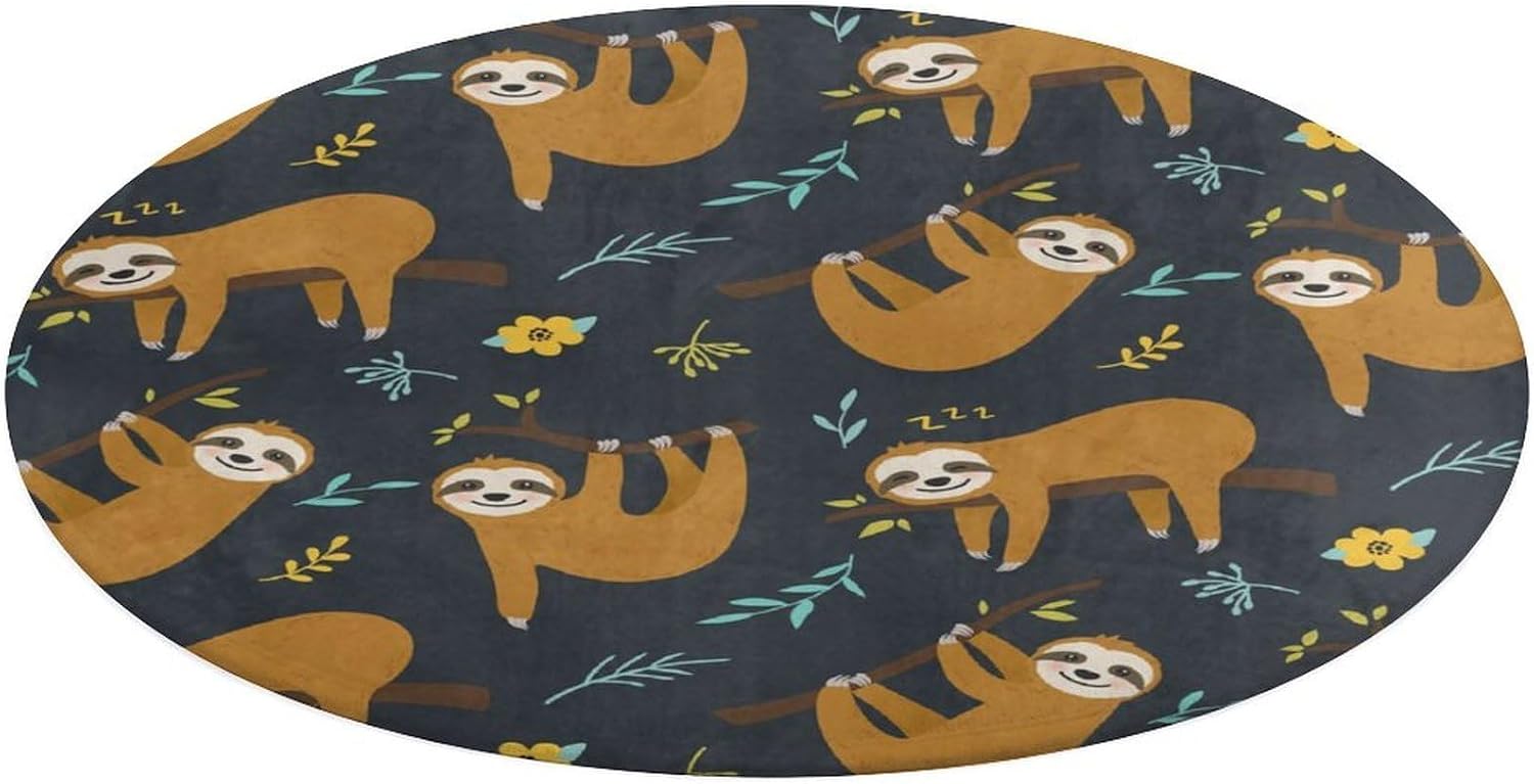 Cute Sloth Jungle Pattern Roun - Baby Nursery Jungle Rug ulasan dan harga