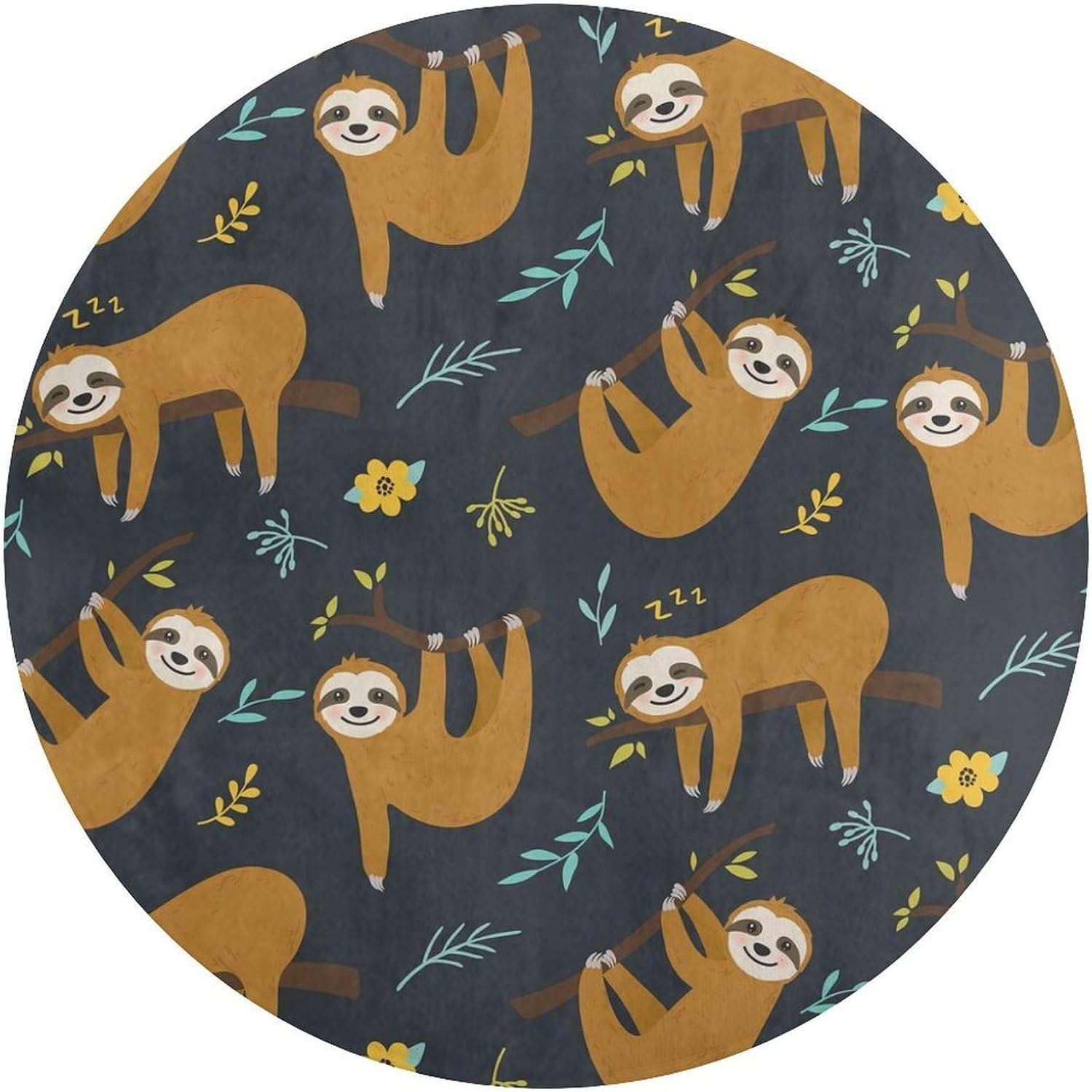 Cute Sloth Jungle Pattern Roun - Baby Nursery Jungle Rug ulasan dan harga