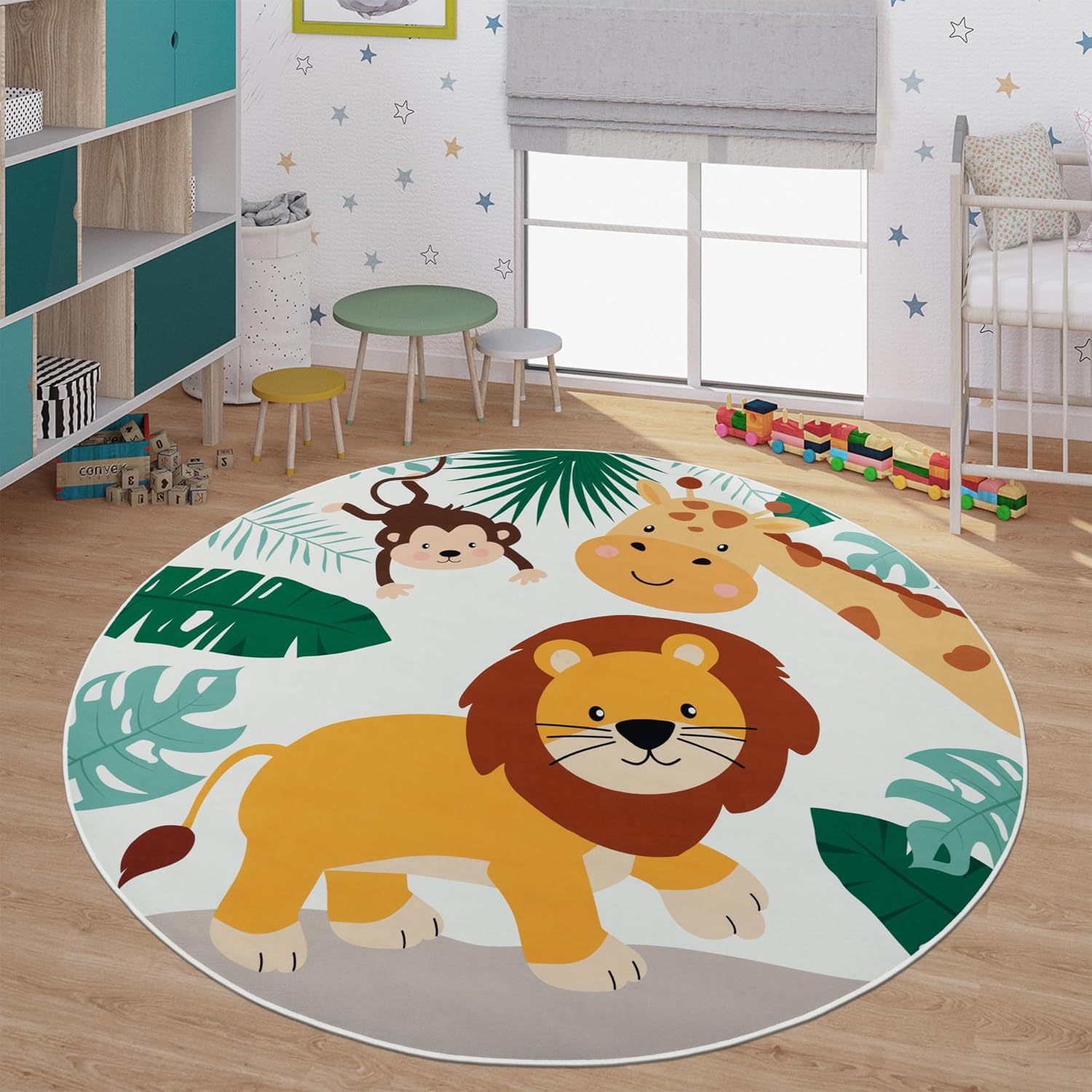 Soft Round Jungle Animal Print - Baby Nursery Jungle Rug ulasan dan harga