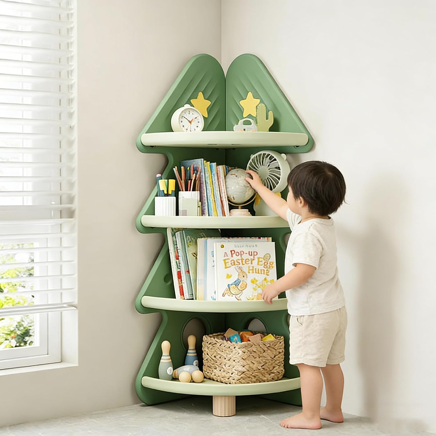 4 Tier Corner Bookshelf Toy St - Baby Nursery Bookcase ulasan dan harga